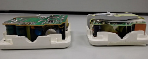 Осутствие экранирующей защиты и уменьшенный радиатор (блок слева)